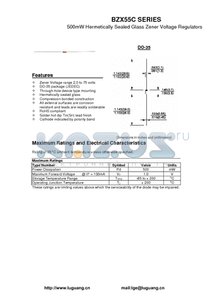 BZX55C18 datasheet - 500mW Hermetically Sealed Glass Zener Voltage Regulators