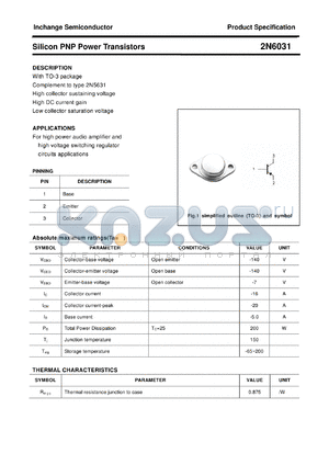 2N6031 datasheet - Silicon PNP Power Transistors