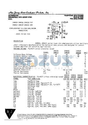 2N6034 datasheet - COMPLEMENTARY SILICON DARLINGTON TRANSISTORS