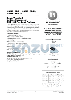 1SMF16BT3G datasheet - Zener Transient Voltage Suppressor SOD-123 Flat Lead Package