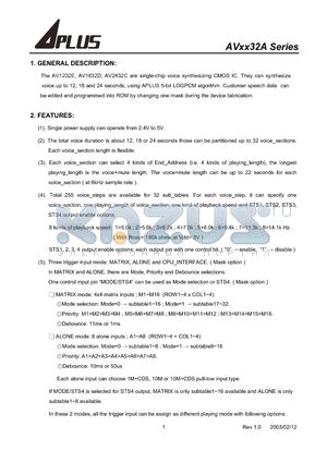 AVXX32A datasheet - single-chip voice synthesizing CMOS IC