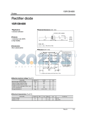 1SR139-600 datasheet - Rectifier diode