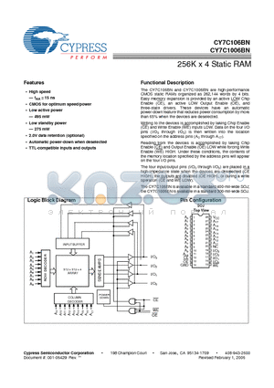 CY7C106BN datasheet - 256K x 4 Static RAM