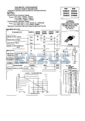 2N6041 datasheet - DARLINGTON COMPLEMENTARY SILICON POWER TRANSISTORS