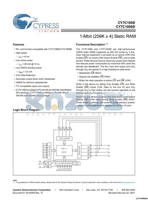 CY7C106D datasheet - 1-Mbit (256K x 4) Static RAM