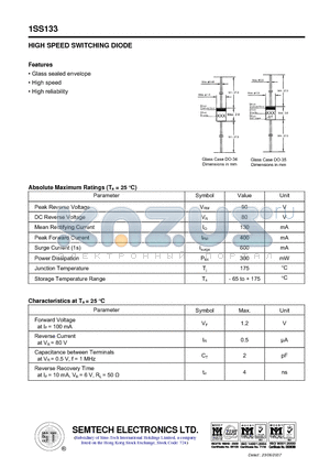 1SS133 datasheet - HIGH SPEED SWITCHING DIODE