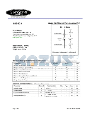 1SS133 datasheet - HIGH SPEED SWITCHING DIODE