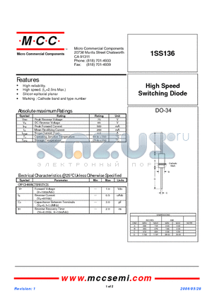 1SS136 datasheet - High Speed Switching Diode