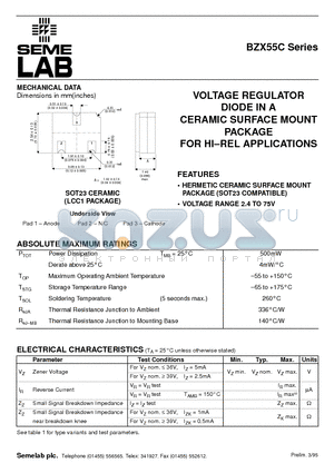 BZX55C2V4 datasheet - VOLTAGE REGULATOR DIODE IN A CERAMIC SURFACE MOUNT PACKAGE FOR HI.REL APPLICATIONS