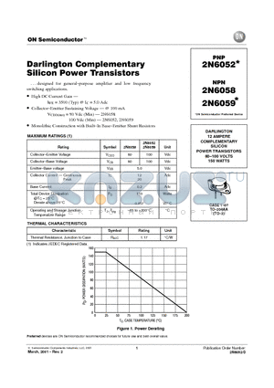 2N6052 datasheet - DARLINGTON COMPLEMENTARY SILICON POWER TRANSISTORS