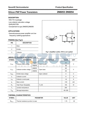2N6054 datasheet - Silicon PNP Power Transistors