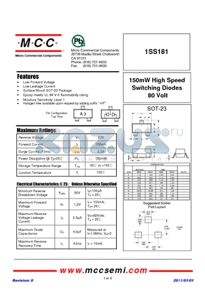 1SS181_13 datasheet - 150mW High Speed Switching Diodes 80 Volt