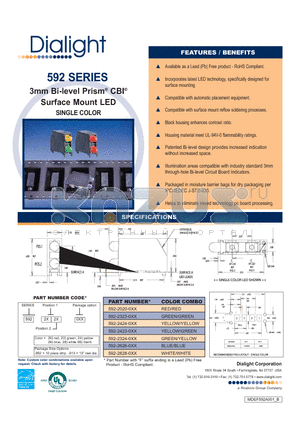 592-2423-002 datasheet - 3mm Bi-level Prism^ CBI Surface Mount LED SINGLE COLOR