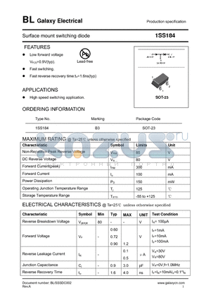 1SS184 datasheet - Surface mount switching diode