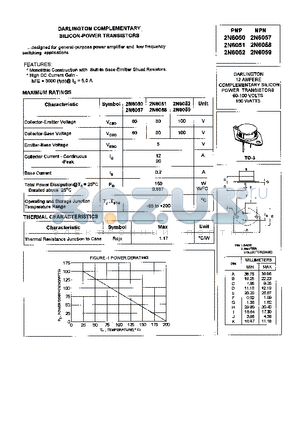 2N6057 datasheet - DARLINGTON COMPLEMENTARY SILICON-POWER TRANSISTORS