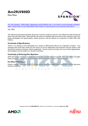 AM29LV800DB-70SF datasheet - 8 Megabit (1 M x 8-Bit/512 K x 16-Bit) CMOS 3.0 Volt-only Boot Sector Flash Memory