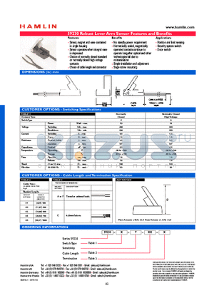 59230-4-T-05-C datasheet - Robust Lever Arm Sensor Features and Benefits