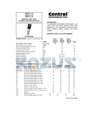 2N6073B datasheet - SENSITIVE GATE TRIAC 4.0 AMPS, 200 THRU 600 VOLTS