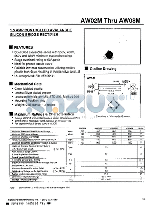 AW03M datasheet - 1.5 AMP CONTROLLED AVALANCHE SILICON BRIDGE RECTIFIER