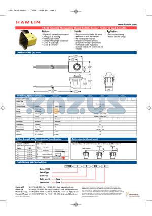 59250-1-S-02-B datasheet - Seating Occupancy Reed Switch Sensor Features and Benefits