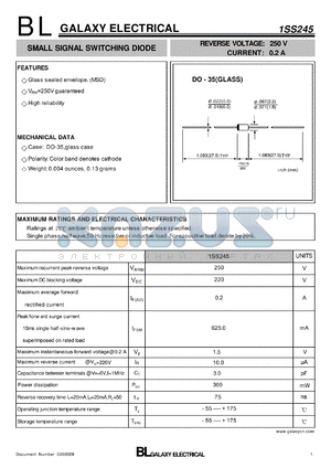 1SS245 datasheet - SMALL SIGNAL SWITCHING DIODE