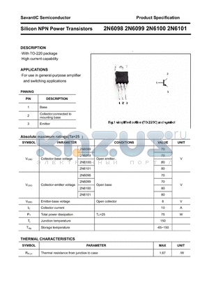 2N6098 datasheet - Silicon NPN Power Transistors