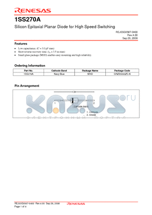 1SS270A datasheet - Silicon Epitaxial Planar Diode for High Speed Switching