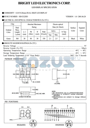 BD-E322RD datasheet - 0.36(9.20mm) DUAL DIGIT LED DISPLAY