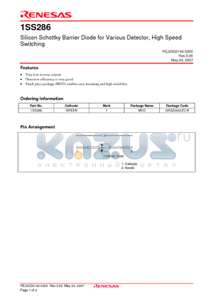 1SS286 datasheet - Silicon Schottky Barrier Diode for Various Detector, High Speed Switching