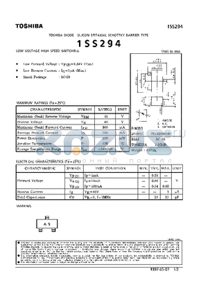 1SS294 datasheet - DIODE (LOW VOLTAGE HIGH SPEED SWITCHING)
