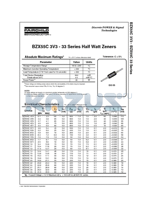 BZX55C3V6 datasheet - Series Half Watt Zeners