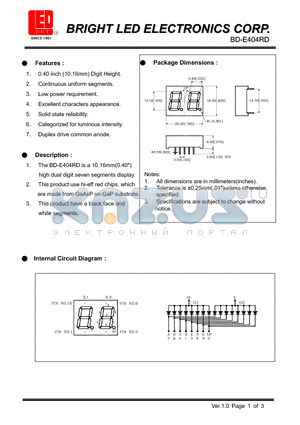 BD-E404RD datasheet - hi-eff RED CHIPS, WHICH ARE MADE FROM GAAIAS ON GAP substrate