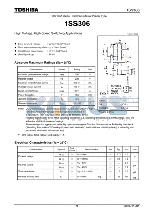 1SS306 datasheet - High Voltage, High Speed Switching Applications