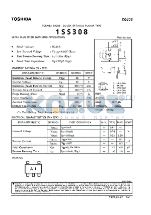 1SS308 datasheet - DIODE (ULTRA HIGH SPEED SWITCHING APPLICATIONS)
