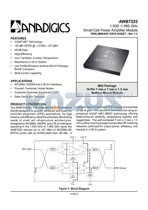 AWB7223R datasheet - 1.930 -1.995 GHz Small-Cell Power Amplifier Module