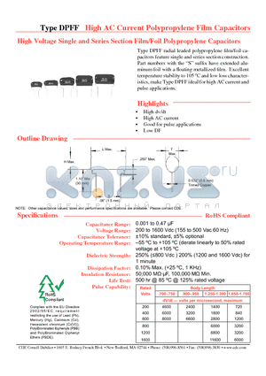 DPFF12D56J-F datasheet - High AC Current Polypropylene Film Capacitors