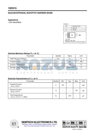 1SS315 datasheet - SILICON EPITAXIAL SCHOTTKY BARRIER DIODE