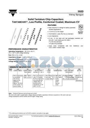 592D158X_6R3X2_20H datasheet - Solid Tantalum Chip Capacitors TANTAMOUNT^, Low Profile, Conformal Coated, Maximum CV