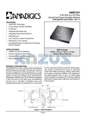 AWB7221 datasheet - 2.30 GHz to 2.70 GHz Small-Cell Power Amplifier Module