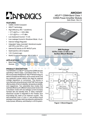 AWC6341 datasheet - HELP CDMA Band Class 1 CDMA Power Amplifier Module