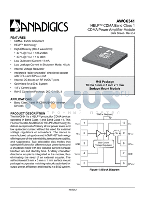 AWC6341P9 datasheet - HELP CDMA Band Class 1 CDMA Power Amplifier Module