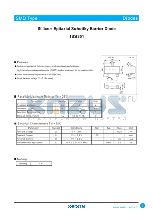 1SS351 datasheet - Sillicon Epitaxial Schottky Barrier Diode
