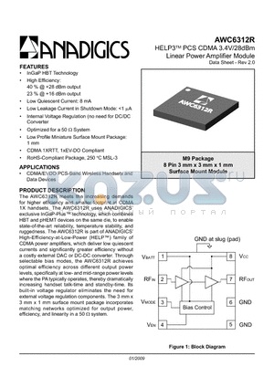 AWC6312RM9P9 datasheet - HELP3TM PCS CDMA 3.4V/28dBm Linear Power Amplifier Module