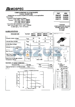 2N6107 datasheet - POWER TRANSISTORS(7A,40W)