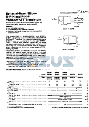 2N6107 datasheet - EPITAXIAL-BASE, SILICON N-P-N AND P-N-P VERSAWATT TRANSISTORS