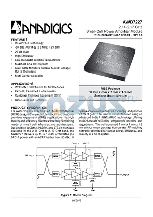 AWB7227 datasheet - 2.11-2.17 GHz Small-Cell Power Amplifier Module