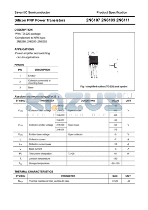 2N6109 datasheet - Silicon PNP Power Transistors