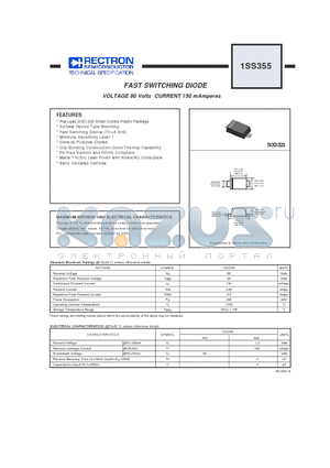 1SS355 datasheet - FAST SWITCHING DIODE VOLTAGE 80 Volts CURRENT 150 mAmperes