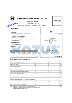 1SS355PT datasheet - SURFACE MOUNT SWITCHING DIODE VOLTAGE 90 Volts CURRENT 0.1 Ampere