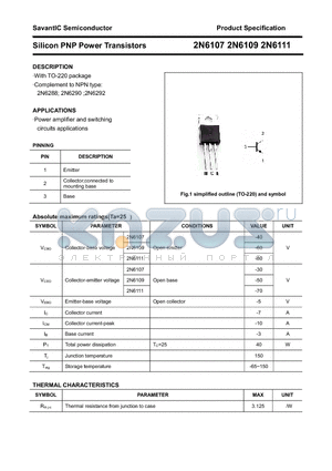 2N6111 datasheet - Silicon PNP Power Transistors